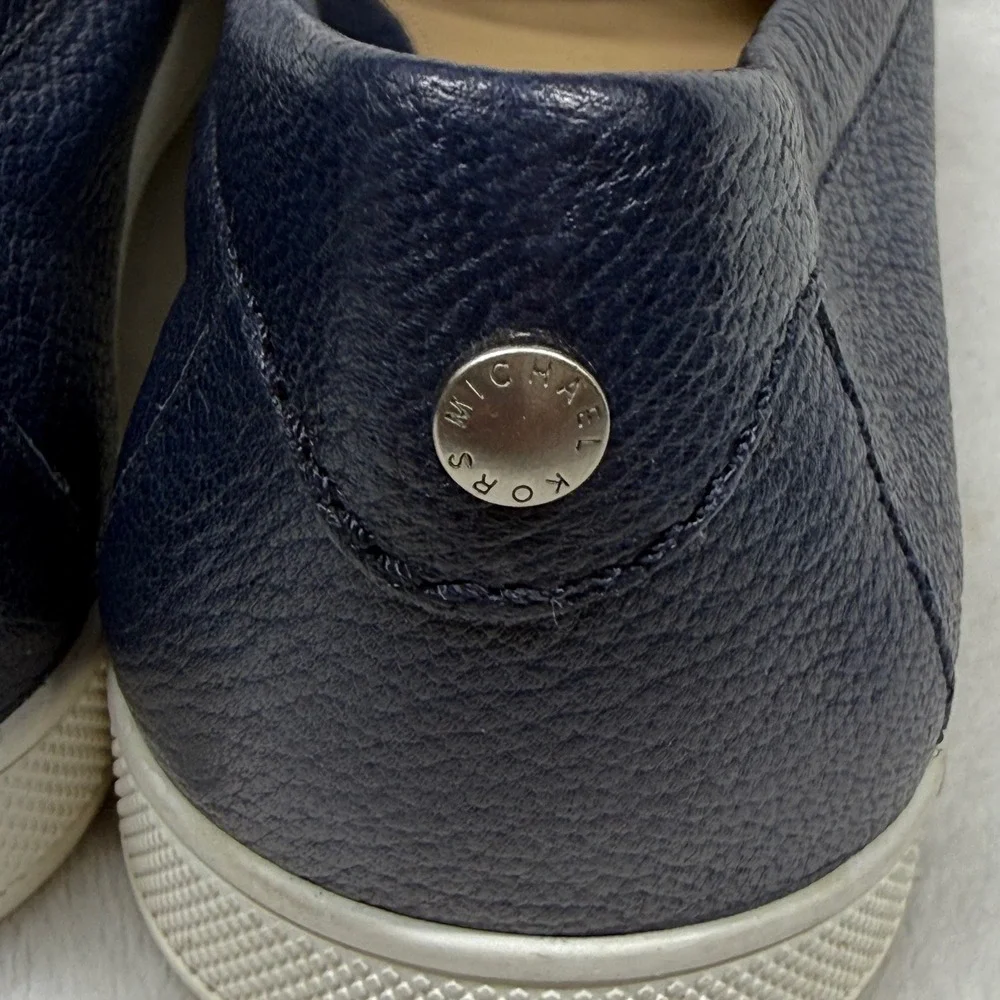 Michael‎ Kors Navy Pebbled Leather Tassel Loafer Sneakers Silver Hardware Blue 7